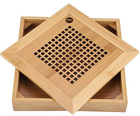 TOPINCN Bandeja De Bambú Bandeja De Té De Bandeja De Servicio De Mesa De Té De Estilo Japonés/Chino Mini Plato Cuadrado De Té De Kung Fu con Almacenamiento De Agua para Oficina En El Hogar