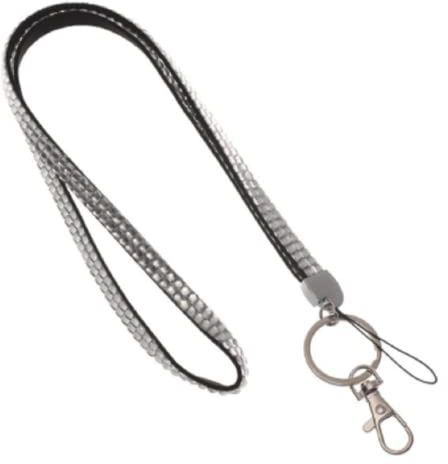 1x WEISS Schlüsselband Umhängeband Lanyard 10mm Karabinerhaken Ausweise Autoschlüssel Zugangskarten Strass Steine Bling Rhinestone