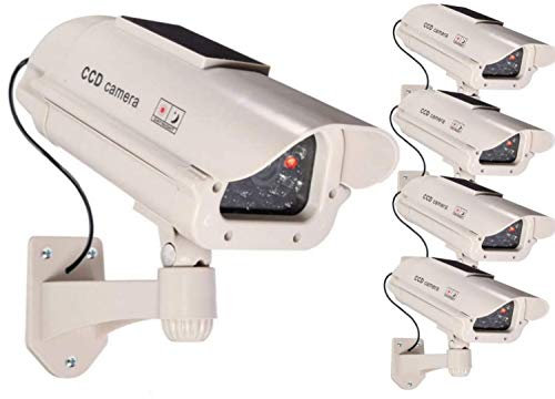O&W Security Lot de 4 grandes caméras solaires factice factice avec objectif et LED clignotante étanche pour l'intérieur et l'extérieur
