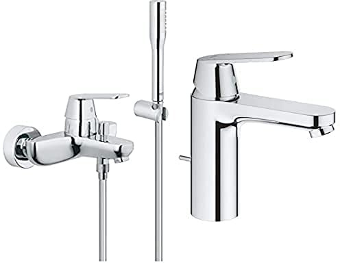 Grohe Eurosmart Cosmopolitan Badarmaturen Einhand-Wannenbatterie (DN 15, mit Brausegarnitur) chrom & Eurosmart Cosmopolitan Badarmaturen (Einhand-Waschtischbatterie, DN 15 M-Size) chrom