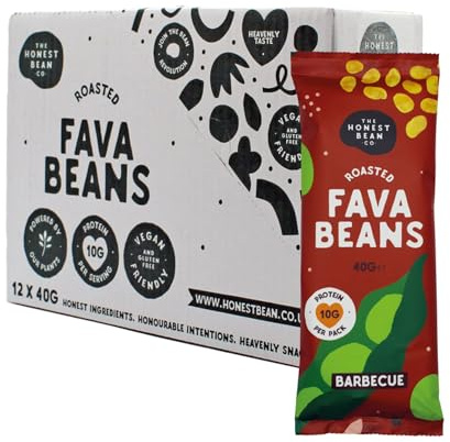 The Honest Bean Co Roasted Fava Bean, BBQ Snack, 40 g (12-Pack) | High Protein Vegan Snack, 10 g Protein per 40 g, Low in Saturated Fat, Sustainable & Nutritious, High Fibre