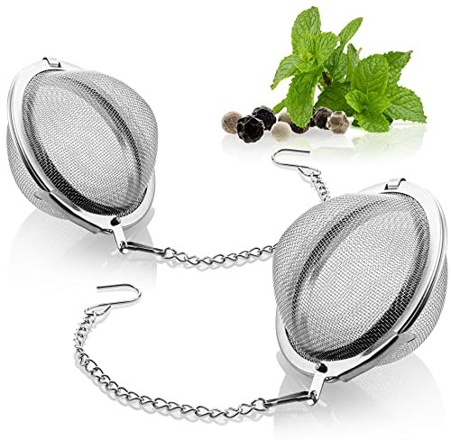 com-four® 2x Teesieb aus rostfreiem Edelstahl 304 - Teeei für losen Tee, Kräuter und Gewürze - feinmaschiger Teefilter mit Kette - Gewürzsieb - Kräutersieb (2 Stück - 5.5 cm Ø)