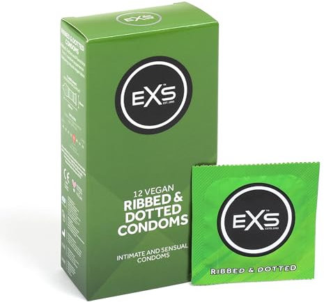 EXS | Preservativi con rilievi| Lattice naturale silicone lubrificato | Con pallini | Vegan | 12 Pezzi