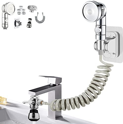 MOSELNY Sink Faucet Sprayer Attachment,Sink Shower Sprayer Attachment Set To Tub Faucet,ON/OFF Shower Head with (5 adapters),Sink Extension Hose Sprayer for Laundry Bathroom Kitchen