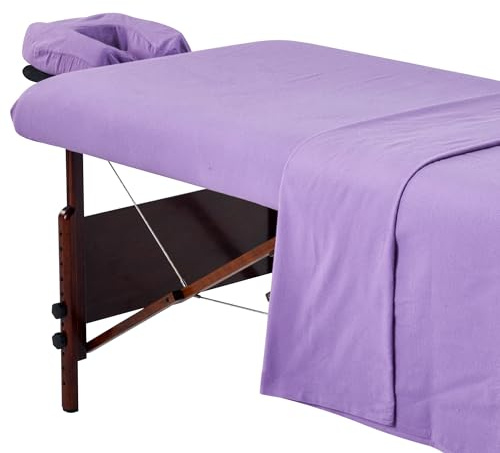 Master Massage Flanell 3er Set Überzug Spanntuch, Laken, Kopfkissenüberzug für Massageliege Salon Baumwolle - Lila