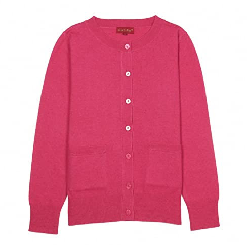 JL DE LA TOUR Cardigan Femme 30% Cachemire, 20% Laine supérieure, 30% Nylon et 20% Viscose – Classique Indémodable, Longueur 64 cm (as4, Alpha, l, Regular, Regular, Fuchsia, L)