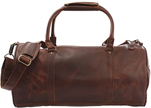 LECONI Reisetasche für Damen & Herren Ledertasche Weekender groß Sporttasche Männer + Frauen Handgepäck Sporttasche echtes Rinds-Leder Natur Retro 53x28x28cm braun LE2004-wax