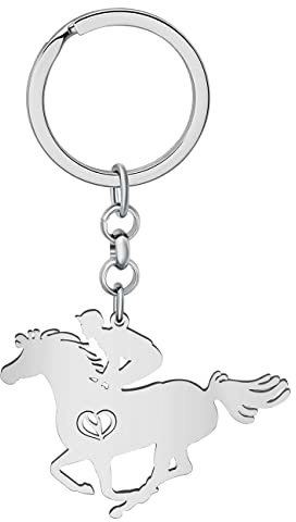 Edelstahl-Schlüsselanhänger mit laufendem Pferd für Damen, Teenager, Mädchen, niedliches Pony-Derby-Zubehör, Geldbörse, Charm-Anhänger, Derby Horse Silver C, 28mm x 40mm