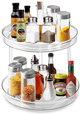 KEWUZY 2 Pisos Plato giratorio para cocina, Cocina Especias organizador de armarios Multifunción Transparente para Botellas, Cosmético, Armario, Despensa, Baño-23cm