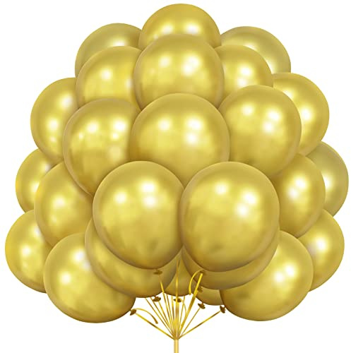 Globos Oro Metalizados, 30 Globos Látex de 12 Pulgadas Globos Dorados MetáLico Helio con Cinta para Hombres Mujeres Niños Fiesta de Cumpleaños Boda Decoración Baby Shower Bautizos Comunión Graduacion