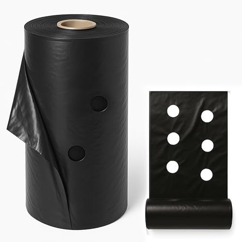 Maka Telo Nero Pacciamatura Orto Anti Erbacce Forato o Senza Fori Giardino Pacciamante Anti-UV Permeabile all'Acqua Polietilene Spessore Film 5 Micron Cartone (1.10x50 Metri, Forato 20x30 cm)