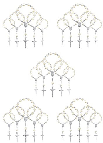 KLKNE 150 Stück Tauf-Rosenkranz Perlen Finger Taufe Rosenkränze Faux für Taufe Gefälligkeiten Kommunion Gefälligkeiten, Acryl, Metall