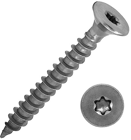 Spånskivskruvar med försänkt huvud och torxdrift (TX) av rostfritt stål A2/VA2 | helgängad | träskruv | träbyggskruv | universalskruv | 6,0 x 60 mm, 50 stycken