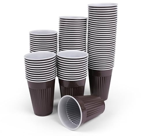 Commerline Thermobecher 180 ml, 200 Stück, Einweg, Kaffeebecher | Automatenbecher, braun-weiß, Heißgetränkbecher, für Büro, Kantine, Gastronomie, Kaffeeautomaten, automatengängig