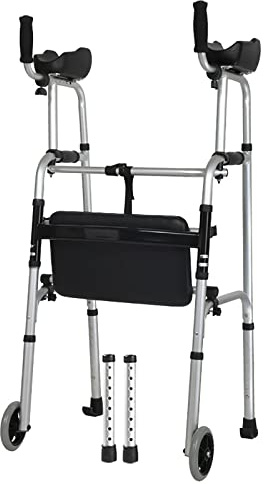 Andadores con ruedas Andadores altos para personas mayores Andadores verticales con asiento y soporte para antebrazo, ayuda para caminar con ruedas plegable ligera de aluminio, para interior
