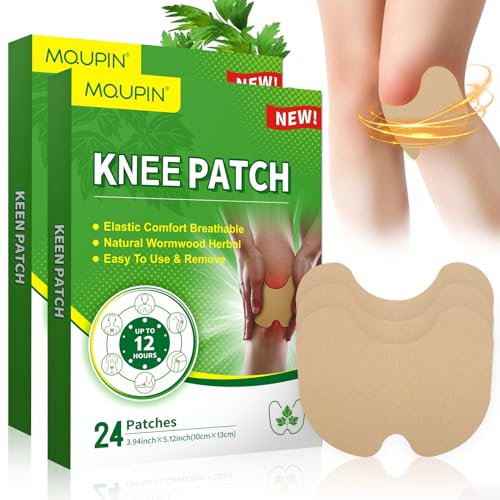 MQUPIN Knie Patch, 48 PCS Natürliche Wermut Patches, Hochelastische dehnbare Wärmepflaster für Knie, Rücken, Nacken, Schulter