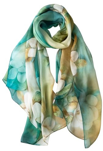 STORY OF SHANGHAI Seidenschal Damen 100% Seide, 30+ Farben XXL Blumen Seidentuch, Stola für Abendkleid Hochzeit, Seide Schal Halstuch, 175 * 110cm,Grün,Neu Floating Cloud 03