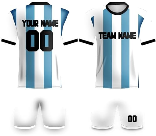 Davcielaora Equipo de fútbol de Argentina, camiseta de la Copa del Mundo de Qatar para niños y niñas, número de nombre del equipo, regalos de fútbol para fanáticos, Blanco y azul., M