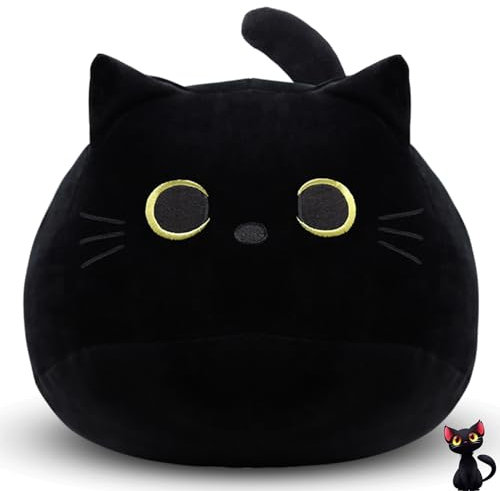 MUFEIRUO 30CM Black Cat Plush Pillow,Black Cat Stuffed Animals,Cute Kitten Plushie for Boys Girls,Kawaii Kitten Plush for Boys Girls Kids