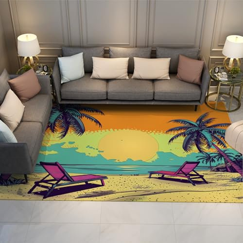 CIHCOHOME Klassische Küstenteppiche weicher Flanell Rechteck Teppich Cartoon Tropical Beacon rutschfeste TPR-Rückseite Leicht zu waschen und zu reinigen für die Wohnkultur 90X150cm