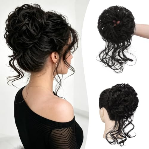 Sofeiyan Haarteil Dutt,1 Stück Haargummi mit Haaren,Messy Bun für Frauen | Natürliches Schwarz Dutt Haarteil,Hochsteckfrisuren Synthetisch, Tousled Updo Haarteile für Alltag Hochzeit