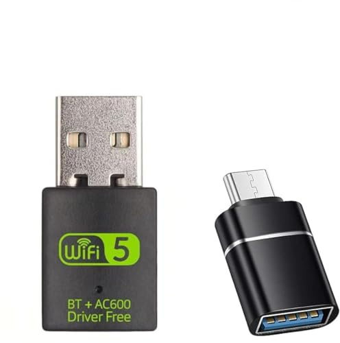 USB WiFi Adapter，600Mbps WiFi Bluetooth Adapter(Includes a USB-A to Type C connectors)，Dual Band 5G/2.4G Wireless Network Adapter for Desktop Laptop PC，Supports Windows 7/8/8.1/10/11。