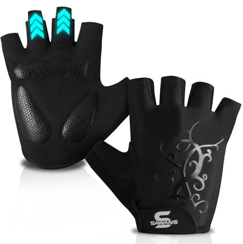 SAWANS Fahrradhandschuhe Halbfinger Herren Damen rutschfeste Mountainbike-Rennrad-Fahrradhandschuhe Atmungsaktive stoßdämpfende Unisex-Outdoor-Handschuhe (Schwarz, L)