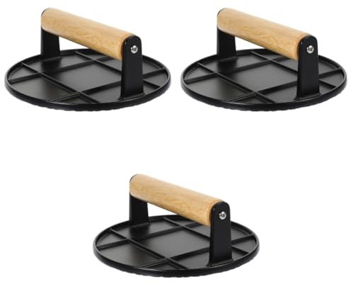 Garneck 3piezas Prensa De Hamburguesas De Aluminio con Mango De Madera Aplastador De Antiadherente para Preparar Hamburguesas Caseras para Cocinar BBQ y Asados