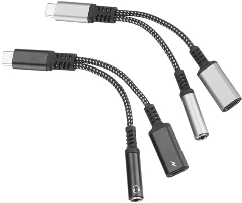 sourcing map 2pcs USB C to 3.5mm Headphone and Charger Adapter, 2 in 1 Type C to Aux Audio Jack with PD 60W Fast Charging USB C Cable Grey&Black 130mm for Phone