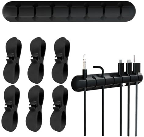 KGDUYC Clip fermacavi da parete per cavi elettrici Portacavo Morsetto per cavo autoadesivo Organizzatore per cavi più corto (1 PC 7 fori + 6 PC Plug Organizzatore per cavi, Nero)
