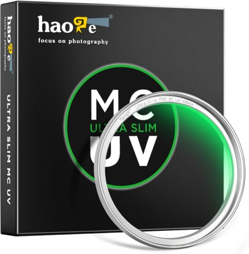 Haoge 49mm MC UV Lens Protection Filter for Sony FE 50mm 40mm 2.5G Fuji GFX100RF XC 13-33mm Leica Q3 Q2 QP q116 Camera Lens Optical Glass Ultra Slim 18 Multi-Layer Coatings Silver