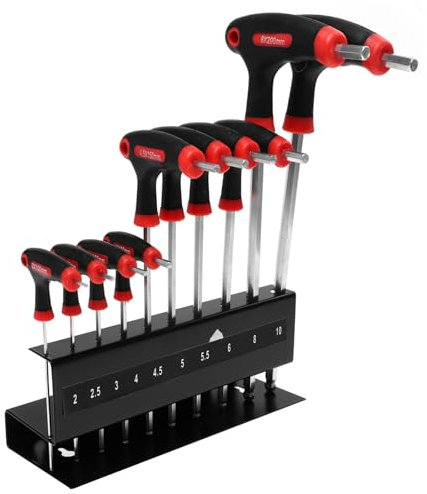 Artibetter 10pcs Metric T-Handle Hexagonal Wrenches Set Bracket, T-Type Ball End Hex Keys for Repairing and DIY Hand Tools