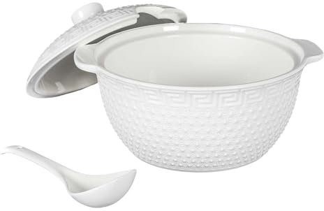 HOME DECO FACTORY, KA0279, 9 Piezas, Servicio de Sopa de Porcelana, 27L Tureen, Bandeja y 6 tazones, diseño Limpio y Elegante, Ideal para cenas y recepciones, Blanco, tamaño: estándar