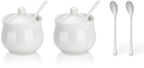 zeeooil Sugar Bowl with Lid and Spoon Set of 2 White Sugar Pot Container (G2)