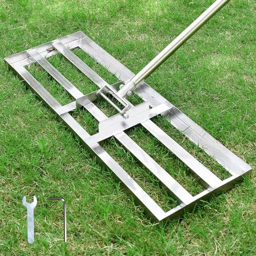 Plutohiker Rasen Rakel Edelstahl 72x25 cm Rakel Rasen nivellierrechen mit 2.15 Meter Verstellbarer Stiel für Hof Garten, Golfplatz,Rasenpflege,Rasen Sanden(2.15m, 25x72cm)