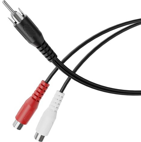HDSupply adaptador de audio, cable en Y, cable de audio, conector RCA cinch a toma cinch 2x, para subwoofer, barra de sonido, TV, coche, radio, smartphone, tablet, negro