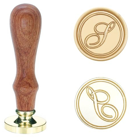 Poemluve Vaxsigillstämpel bokstav S initial försegling retro monogram vax stämpel med trähandtag klassisk tätning för bröllopsinbjudningar, kuvert, presentförpackning, tackkort (senare S)