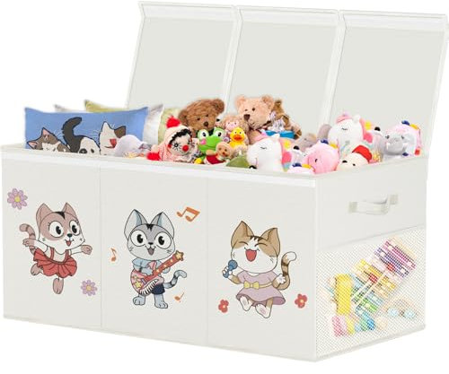 VERONLY Scatola portaoggetti con coperchio, per bambini, grande, 128 l, pieghevole, con manici, per la cameretta dei bambini, vestiti, libri, camera da letto (96 x 34 x 39 cm)