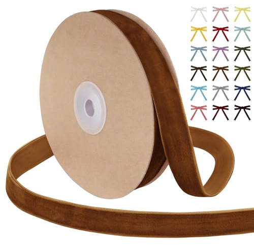 Uiopa Samtband Hellbraun 15mm Breit, 9m Geschenkband Samt Band, Schleifenband Hellbraun Ribbon Dekoband für Geschenkverpackung, Kränze, Hochzeit, Party, DIY Handwerk