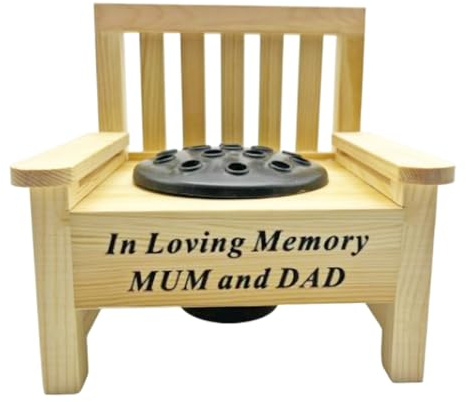 Widdle Gifts Memorial Wooden Bench with Flower Pot Grave Flower Vase Graveside Memorial with flower holder (Mum and Dad 4829)