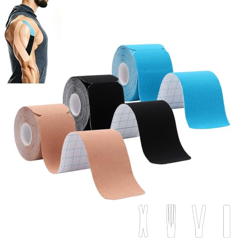 3 Rollen Kinesiologie Tape(5cm x 5m) Kinesiotapes,Physio Sport Tape Set | Hautfreundliche & Wasserfeste Kinesiotape,für Muskelunterstützung,Knieschmerzen,Ellenbogen und Schulter