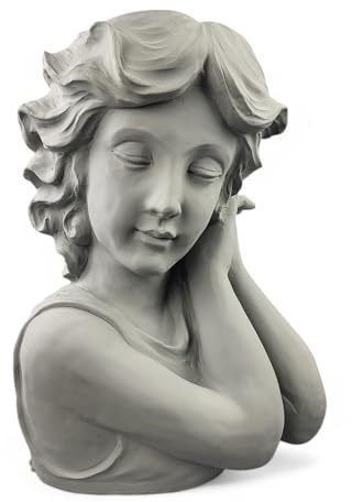 Trädgårdsfigur, antik, trädgårdsstaty med blomkruka, fågelbad, romersk skulptur, stenfigur, stenbyst, dekorativ figur, grekisk staty av polyresin (2,5 kg) för utomhusbruk, väderbeständig