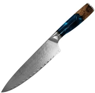 hoforife Coltello da Chef 20 cm in Acciaio Damasco Giapponese 67 Strati VG10 - Manico Ergonomico in Legno Naturale con Scatola Regalo (Professionale per Cucina e Gourmet)