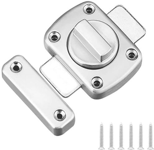 1 Pcs Stainless Steel Bathroom Door Lock, Bathroom Latch Rotate Bolt Gate Latch Door Lock, Rotate Bolt Latch Lock Safety Cabinet Slide Lock Latch Applicable to Various Doors (Silver)