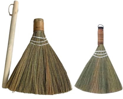 CLISPEED 2pcs Handmade Bamboo Broom Set Removable Long Handle Indoor Removing Brooms for Home and Kitchen Floor Cleaning