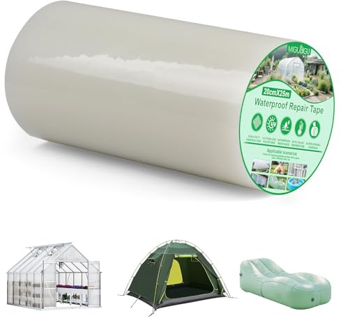 MIGUBIGU 1 PCS Ruban de Réparation pour Serre 25 m x 20 cm Épaisseur 0,15 mm, Ruban Adhésif Transparent, Scotch Etanche Eau, Bande Collante Etancheite pour Piscine, Tente, Tonnelle, Coussin gonflable