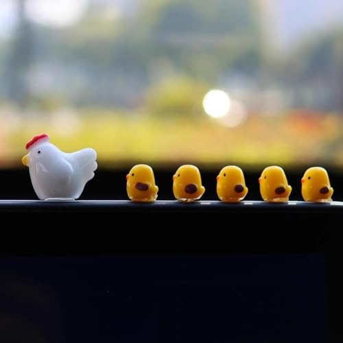 KIAYOO Car Ornament Mini Chickens, 11PCS Cute Rearview Mirror Dashboard Center Console Display Decorations, Funny Interior Car Accessories for Automotive Window Home Office Garden