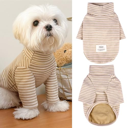 Yaopelky Hundtröja för små medelstora hundar katter höst husdjur t-shirt långärmad valpoutfit vardaglig vovve kläder för Yorkie Chihuahua (1,4–2,7 kg), kafferandig)
