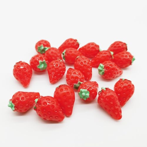 QIUMING 20 Stück Künstliches Obst Dekoration Mini Falsche Früchte Künstliche Früchte Mini gefälschte Frucht für DIY Haarnadeln Scrapbook Handyhülle Schmuck Handwerk (Erdbeere)