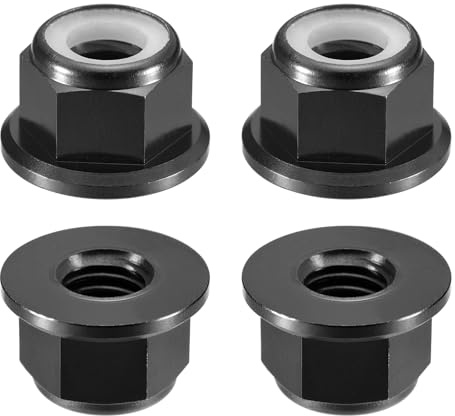 sourcing map Nylon Insert Hex Lock Nuts, 4pcs - M8 x 1.25mm Aluminum Alloy Self-Locking Nut, Anodizing Flange Lock Nut for Fasteners(Black)
